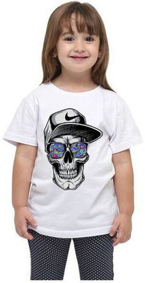 KPPRINT Boys & Girls Printed Cotton Blend Regular T Shirt(White, Pack of 1)