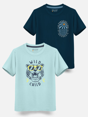 Hellcat Boys Printed Cotton Blend Regular T Shirt(Light Green, Pack of 2)
