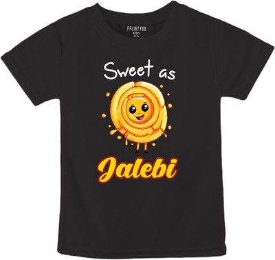 Fflirtygo Baby Boys & Baby Girls Graphic Print Pure Cotton Regular T Shirt(Black, Pack of 1)