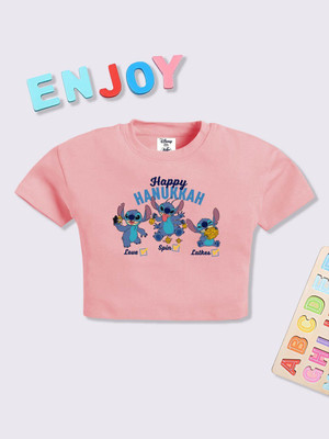 YK Disney Girls Printed Cotton Blend Regular T Shirt(Orange, Pack of 1)