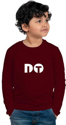 CHOMMBOOKA TRENDING Boys Typography Cotton Blend Regular T Shirt(Maroon, Pack of 1)