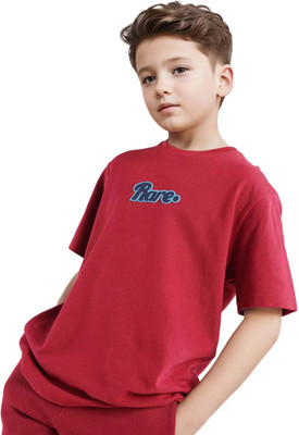 Rare Ones Boys Solid Cotton Blend Oversized T Shirt(Red, Pack of 1)