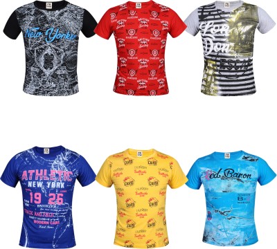 CUTE TREND Boys Printed Pure Cotton T Shirt(Multicolor, Pack of 6)