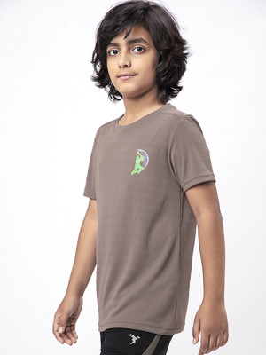 TECHNOSPORT Boys Solid Polyester Slim T Shirt(Brown, Pack of 1)