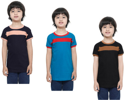 KAVYA Boys Solid Pure Cotton Regular T Shirt(Multicolor, Pack of 3)