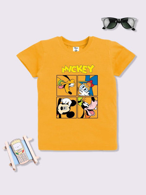 YK Disney Boys Printed Cotton Blend Regular T Shirt(Yellow, Pack of 1)