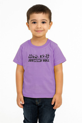 GROWWEARS Boys Cartoon Cotton Blend Regular T Shirt(Purple, Pack of 1)