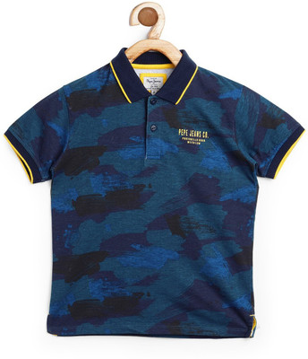 Pepe Jeans Boys Printed Pure Cotton Regular T Shirt(Blue, Pack of 1)