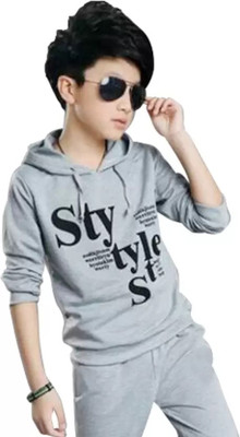 FLEPZIQ Boys Printed Cotton Blend Regular T Shirt(Grey, Pack of 1)