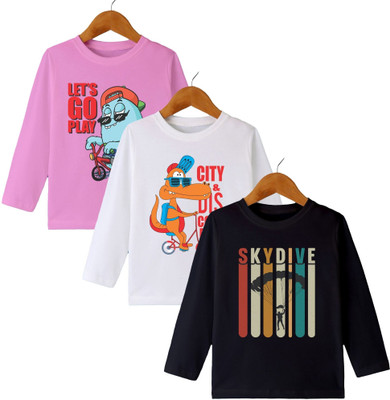 MYO Boys & Girls Graphic Print Cotton Blend Regular T Shirt(Multicolor, Pack of 3)