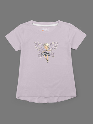 Hellcat Girls Printed Cotton Blend Regular T Shirt(Purple, Pack of 1)