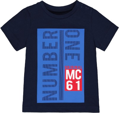 Mothercare Boys Typography Cotton Blend T Shirt(Dark Blue, Pack of 1)