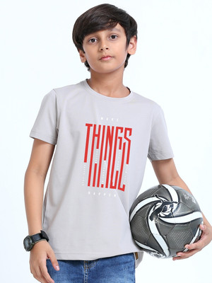 Stellers Boys Printed Cotton Blend Regular T Shirt(Grey, Pack of 1)