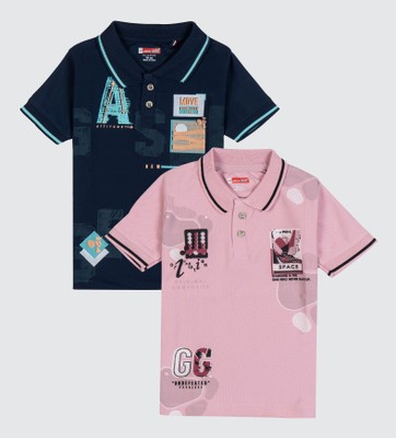 JACKBOY Boys Printed Polycotton Regular T Shirt(Pink, Pack of 2)