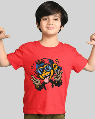 ENITOR Boys Graphic Print Cotton Blend Regular T Shirt(Red, Pack of 1)