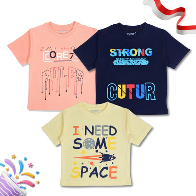 Worton Fashion Baby Boys Printed Pure Cotton Regular T Shirt(Multicolor, Pack of 3)