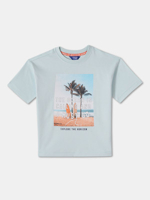 R&B Boys Printed Pure Cotton Regular T Shirt(Blue, Pack of 1)
