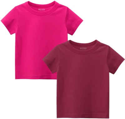 BESTEESCLOTHING Baby Boys & Baby Girls Solid Pure Cotton T Shirt(Maroon, Pack of 1)