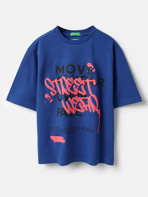 United Colors of Benetton Boys Typography Pure Cotton Regular T Shirt(Blue, Pack of 1)