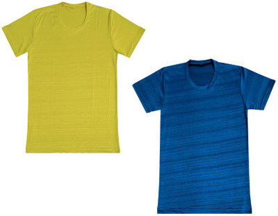 KAVYA Boys Solid Polyester Regular T Shirt(Multicolor, Pack of 2)