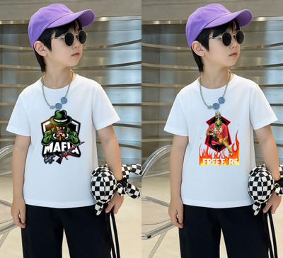 Lecowar Boys Printed Polyester Regular T Shirt(Multicolor, Pack of 2)
