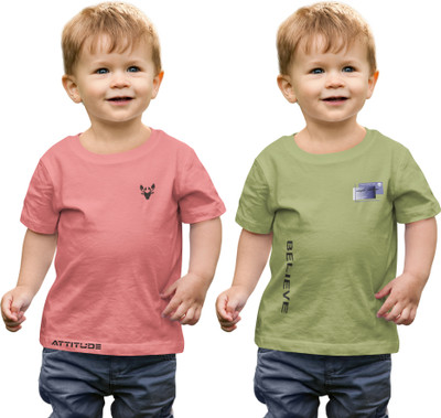 V festa Boys Typography Cotton Blend Regular T Shirt(Maroon, Pack of 2)
