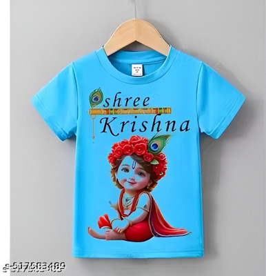 VM Fashion Boys & Girls Printed Polyester Regular T Shirt(Blue, Pack of 1)
