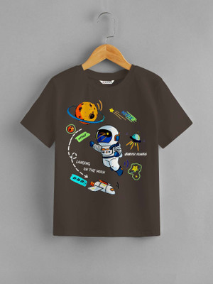 SCATCHITE Boys Graphic Print Pure Cotton Regular T Shirt(Brown, Pack of 1)