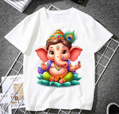 THEYOUNGESTTEES Boys & Girls Graphic Print Polyester Regular T Shirt(White, Pack of 1)