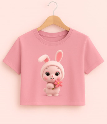 Mukoo Girls Solid Cotton Blend Regular T Shirt(Pink, Pack of 1)