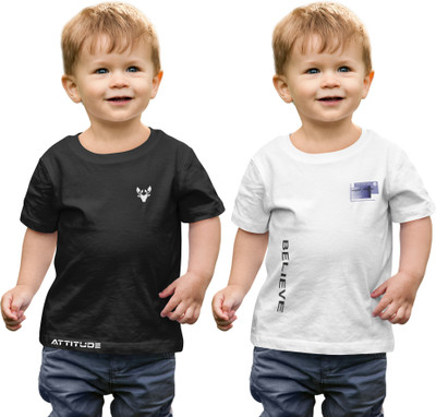 Dee Laef Boys Printed Cotton Blend Regular T Shirt(Brown, Pack of 2)