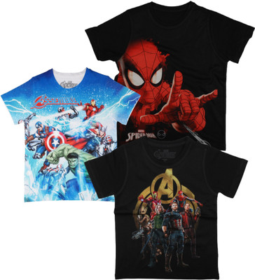 WYM TREND Boys Printed Polycotton, Polyester Regular T Shirt(Black, Pack of 3)