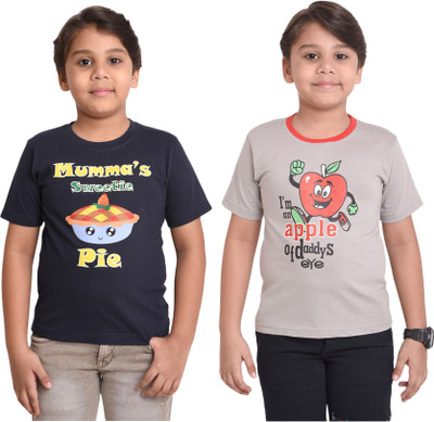 NEO GARMENTS Boys & Girls Solid, Animal Print, Graphic Print Pure Cotton Regular T Shirt(Multicolor, Pack of 2)