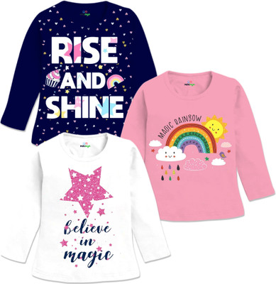 MINI MYN Baby Girls Graphic Print Cotton Blend Regular T Shirt(White, Pink, Pack of 3)