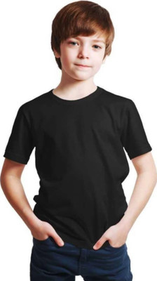 JC CREATIONZ Boys Solid Cotton Blend Regular T Shirt(Black, Pack of 1)
