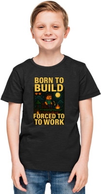 Printabulous Boys Printed Pure Cotton Regular T Shirt(Black, Pack of 1)