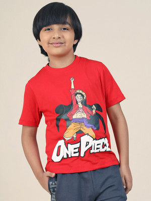 kidsville Boys Printed Pure Cotton Regular T Shirt(Red, Pack of 1)