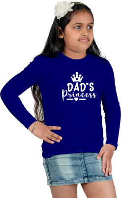 CHOMMBOOKA TRENDING Girls Typography Pure Cotton Regular T Shirt(Blue, Pack of 1)