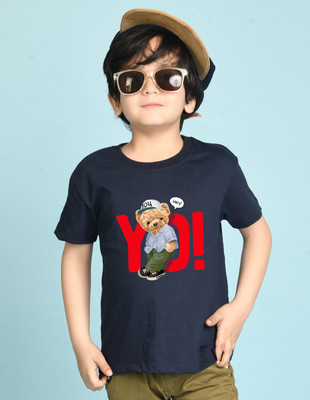 Nusyl Boys Graphic Print Cotton Blend Oversized T Shirt(Blue, Pack of 1)