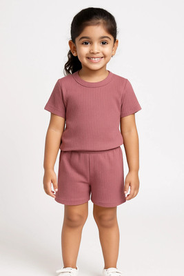 MEGHA SHRISTY ENTERPRISES Boys & Girls Solid Polyester Regular, Slim T Shirt(Pink, Pack of 1)