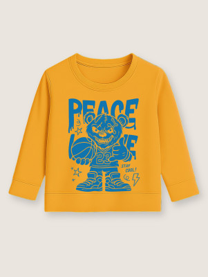 VEERUTEEZ Boys Printed Pure Cotton Regular T Shirt(Yellow, Pack of 1)