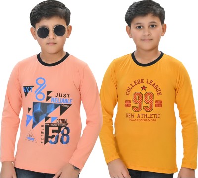 INDIA FASHION FAB Boys Printed Pure Cotton T Shirt(Multicolor, Pack of 2)