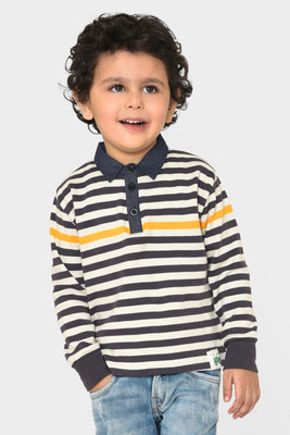 Mi Arcus Baby Boys Striped Pure Cotton Regular T Shirt(Dark Blue, Pack of 1)