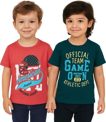 Dattacart Boys Typography, Printed Cotton Blend Regular T Shirt(Multicolor, Pack of 2)