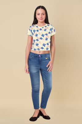 Allen Solly Girls Printed Cotton Blend Regular T Shirt(Multicolor, Pack of 1)