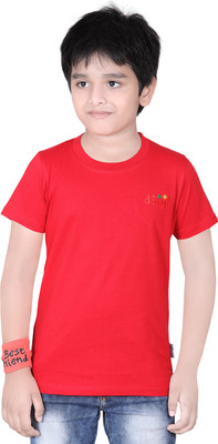 dongli Boys Solid Cotton Blend Regular T Shirt(Red, Pack of 1)