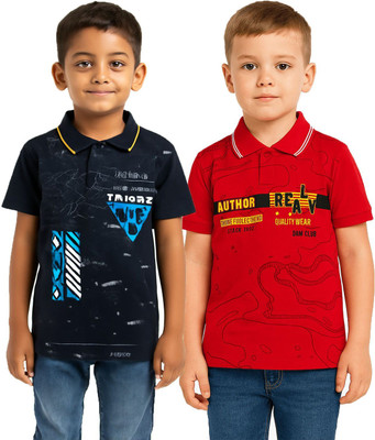 CUTEBOYS Boys Printed Cotton Blend Regular T Shirt(Blue, Maroon, Pack of 2)