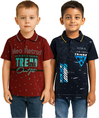 CUTEBOYS Boys Graphic Print Cotton Blend Regular T Shirt(Multicolor, Pack of 2)