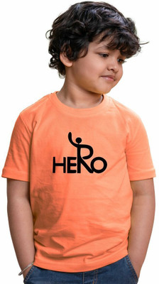 CHOMMBOOKA TREND Boys Typography Pure Cotton Regular T Shirt(Orange, Pack of 1)