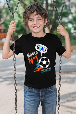 Moldify Boys & Girls Graphic Print Pure Cotton Regular T Shirt(Black, Pack of 1)